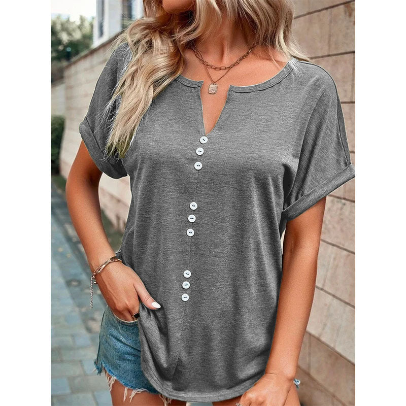 Button V-Neck Casual Top