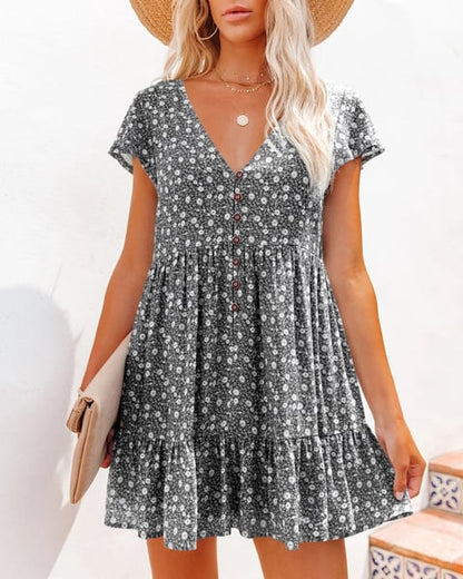 Floral V-Neck Casual Dress