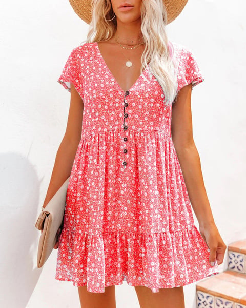 Floral V-Neck Casual Dress