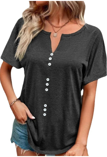 Button V-Neck Casual Top