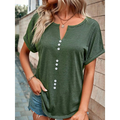 Button V-Neck Casual Top