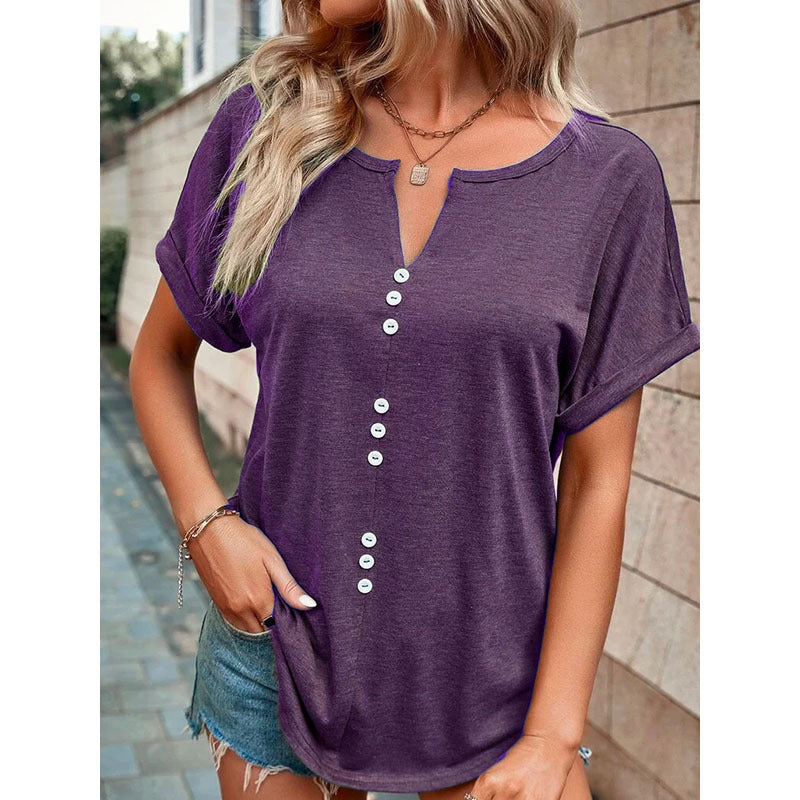 Button V-Neck Casual Top