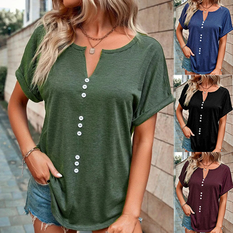 Button V-Neck Casual Top