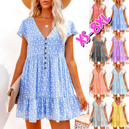 Floral V-Neck Casual Dress