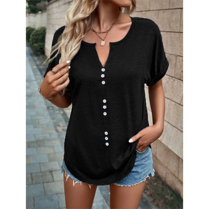 Button V-Neck Casual Top