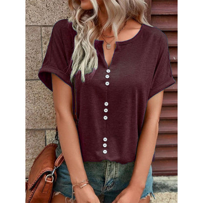 Button V-Neck Casual Top