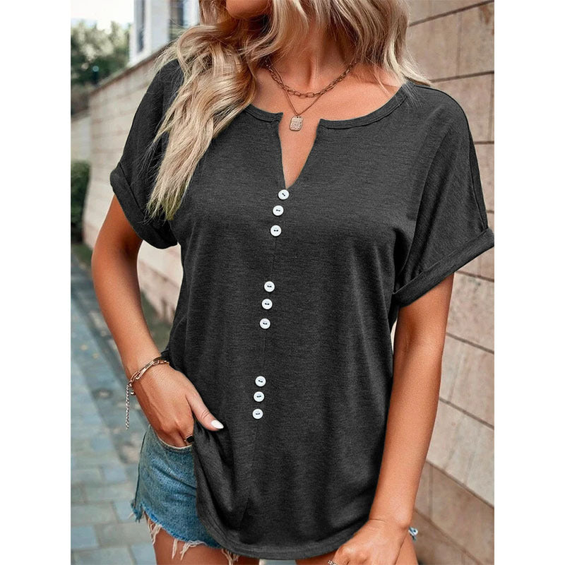 Button V-Neck Casual Top