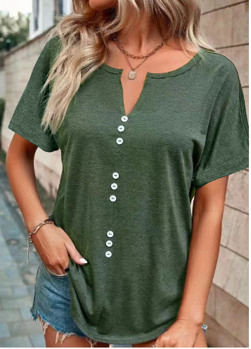 Button V-Neck Casual Top