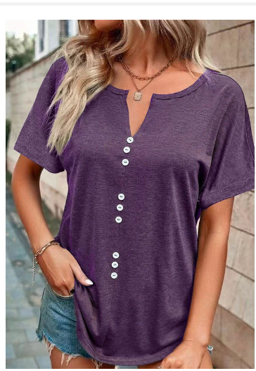 Button V-Neck Casual Top