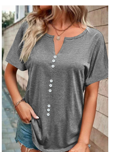 Button V-Neck Casual Top