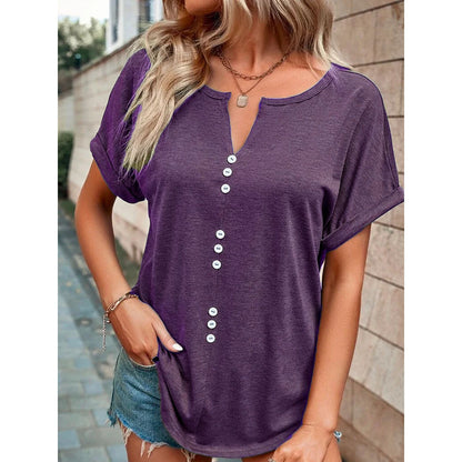 Button V-Neck Casual Top