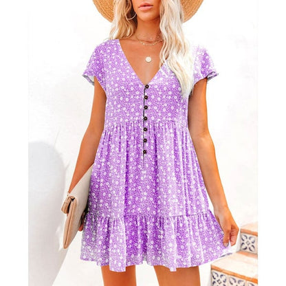 Floral V-Neck Casual Dress